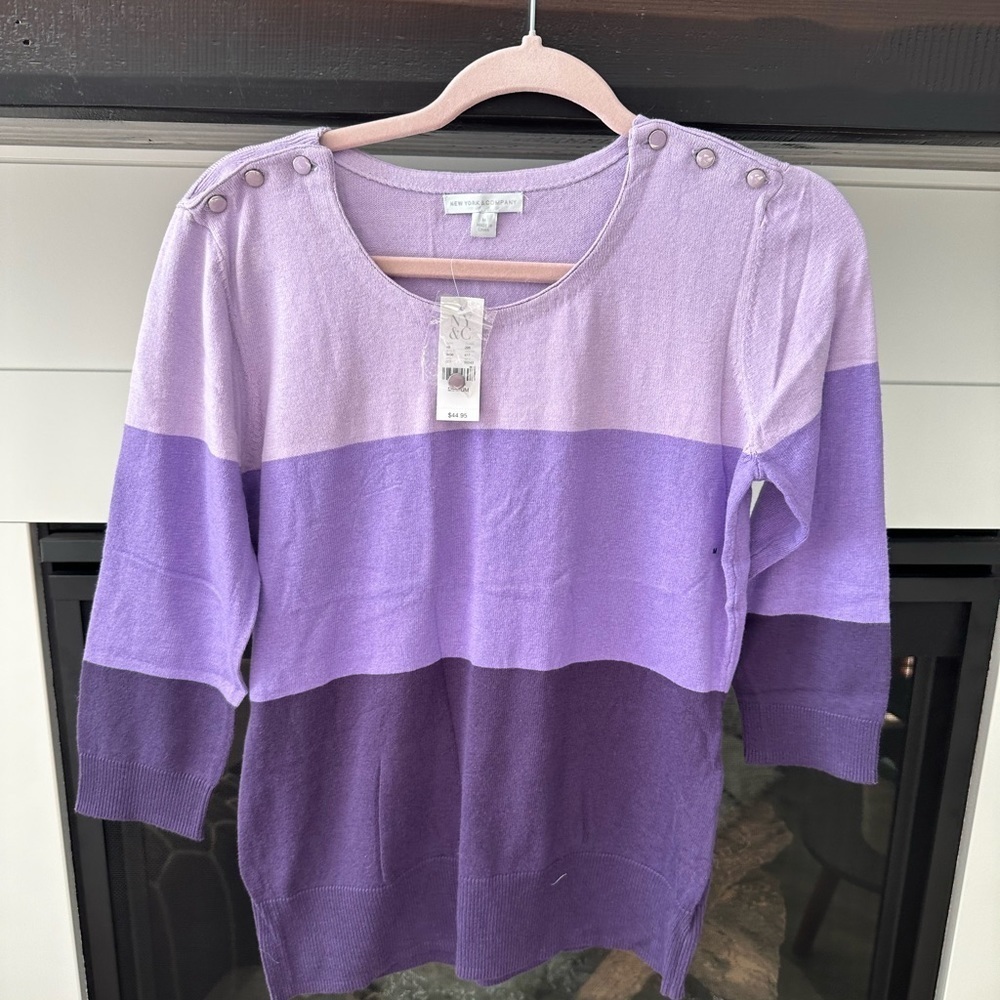 NWT NEW YORK AND COMPANY PURPLE BLOCK SWEATER, SIZE MEDIUM